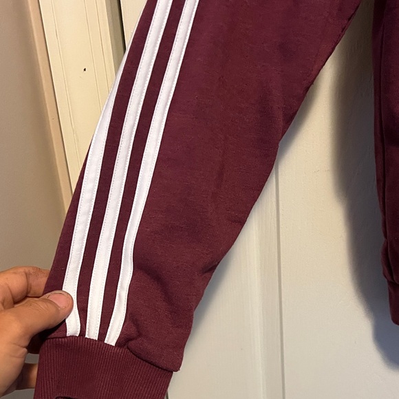 Adidas Burgundy Zip-Up Hoodie with White Accents - Picture 4 of 6